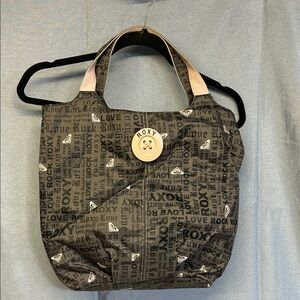 Roxy Black Logo Print Tote bag with Pink Trim and Button